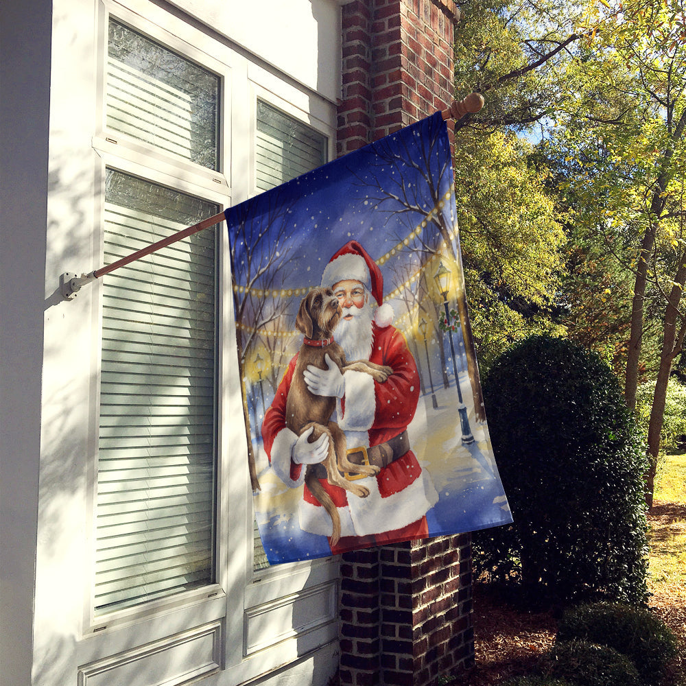 Wirehaired Pointing Griffon with Santa Claus House Flag 28x40 Porch Sleeve Pole Decorative Outside Yard Banner Artwork Wall Hanging, Polyester