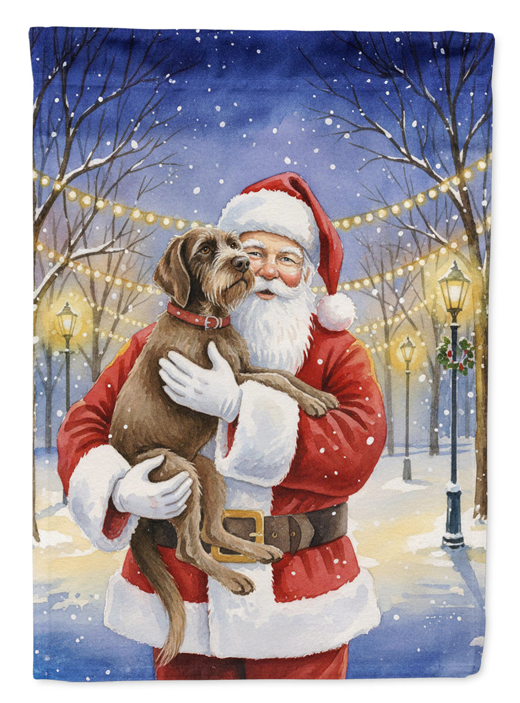 Wirehaired Pointing Griffon with Santa Claus Garden Flag Mailbox Decorative Yard Banner Outside Patio Artwork for Flower Beds, Garden Size, Multicolor