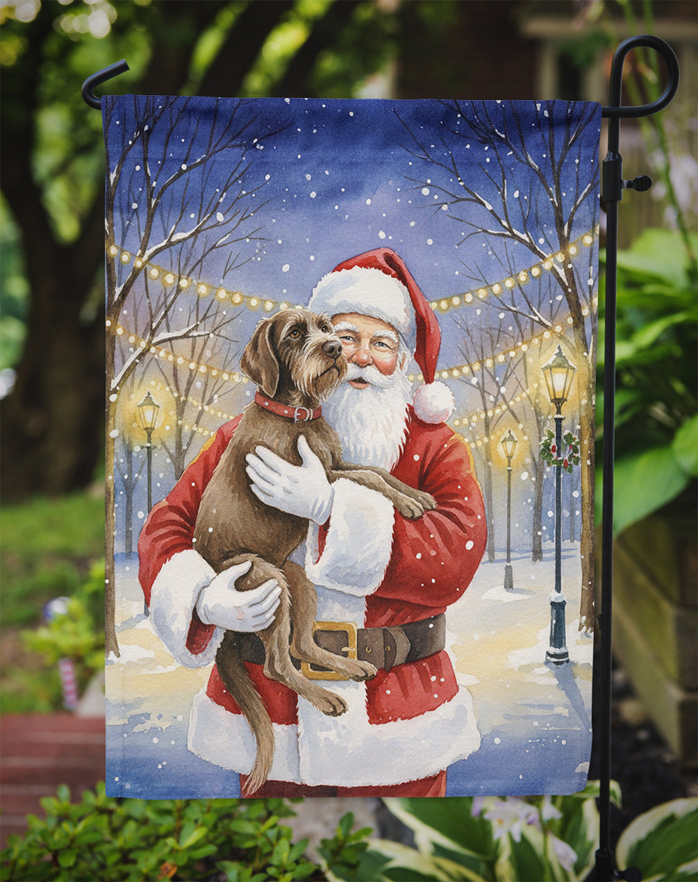 Wirehaired Pointing Griffon with Santa Claus Garden Flag Mailbox Decorative Yard Banner Outside Patio Artwork for Flower Beds, Garden Size, Multicolor