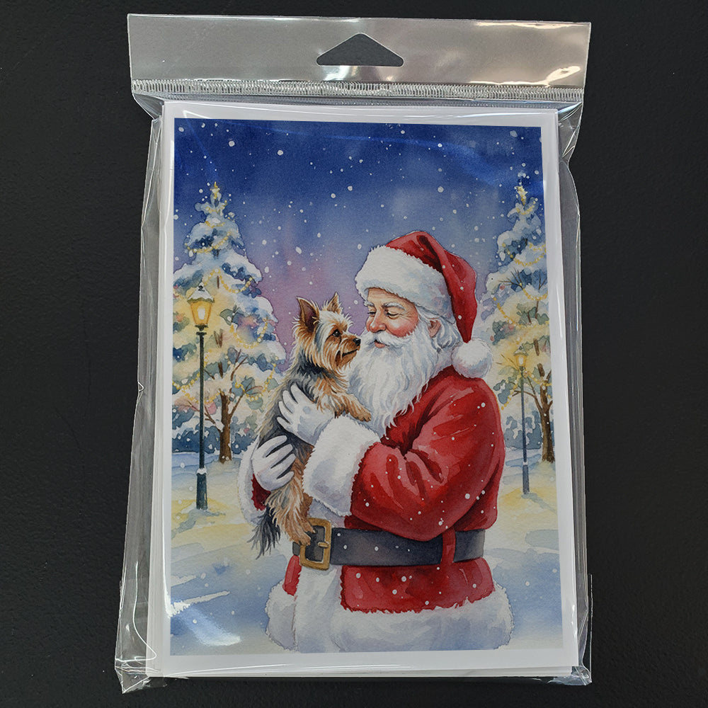 Yorkie with Santa Claus Greeting Cards Pack of 8 Blank Cards with Envelopes Whimsical A7 Size 5x7
