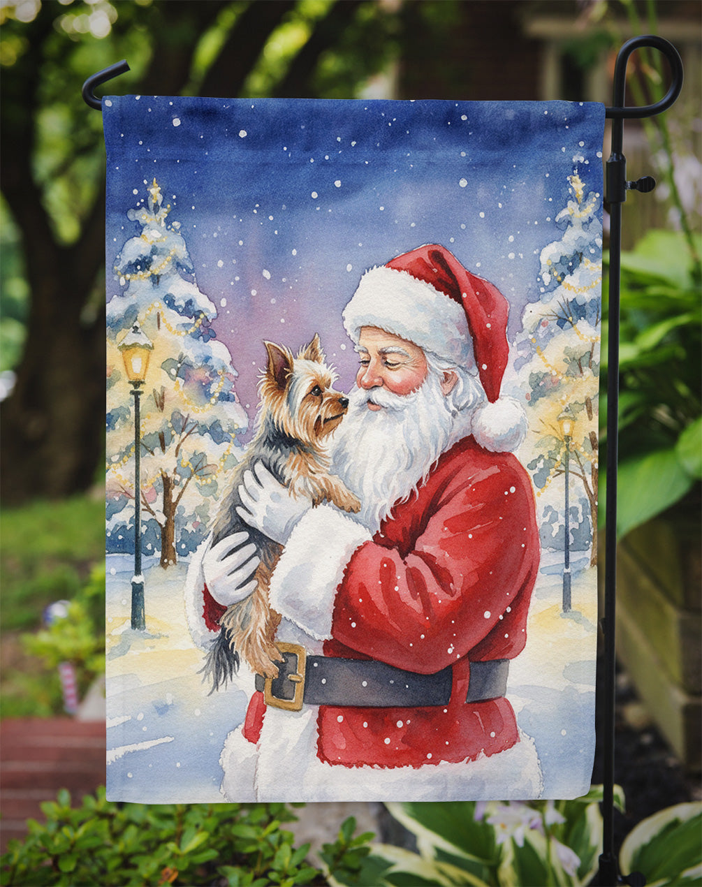 Yorkie with Santa Claus Garden Flag Mailbox Decorative Yard Banner Outside Patio Artwork for Flower Beds, Garden Size, Multicolor