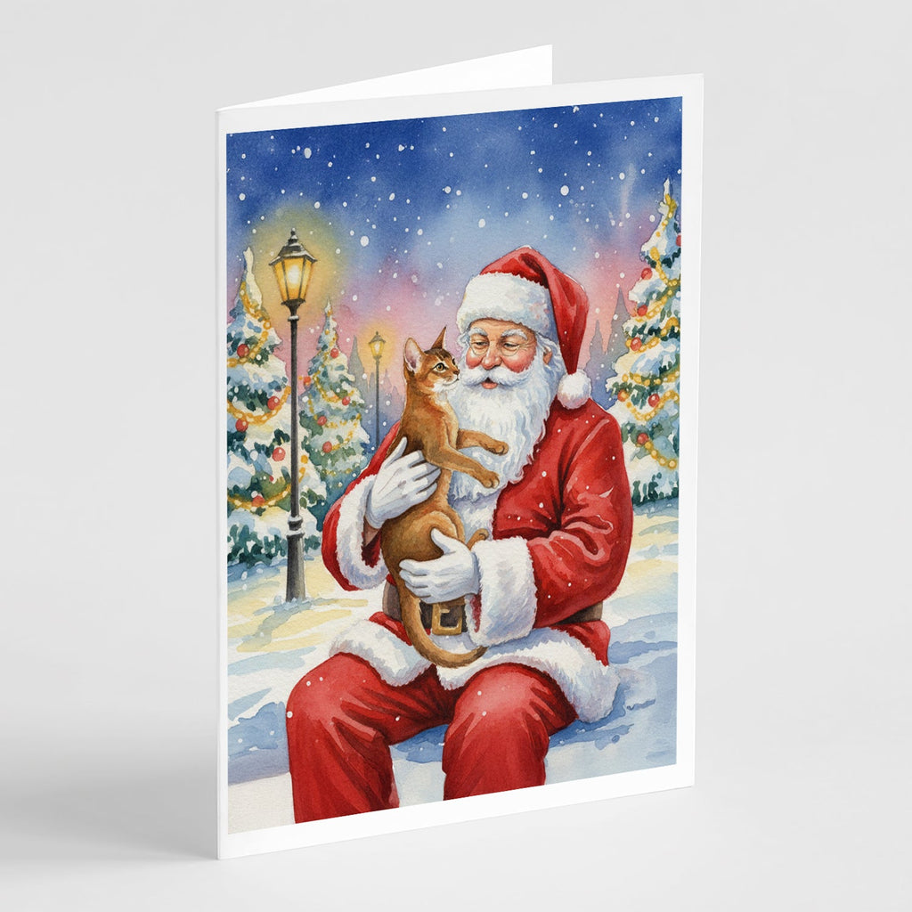 Abyssinian Cat with Santa Claus Greeting Cards Pack of 8 Blank Cards with Envelopes Whimsical A7 Size 5x7