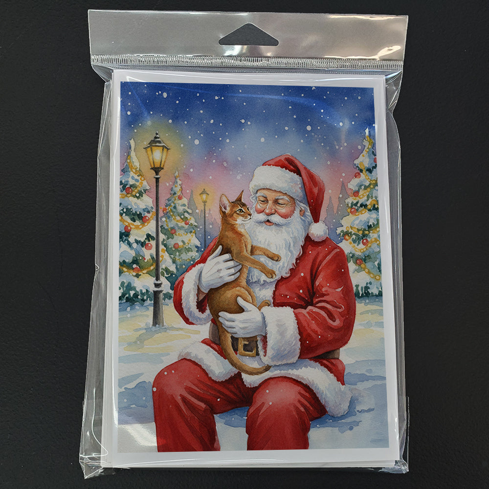 Abyssinian Cat with Santa Claus Greeting Cards Pack of 8 Blank Cards with Envelopes Whimsical A7 Size 5x7