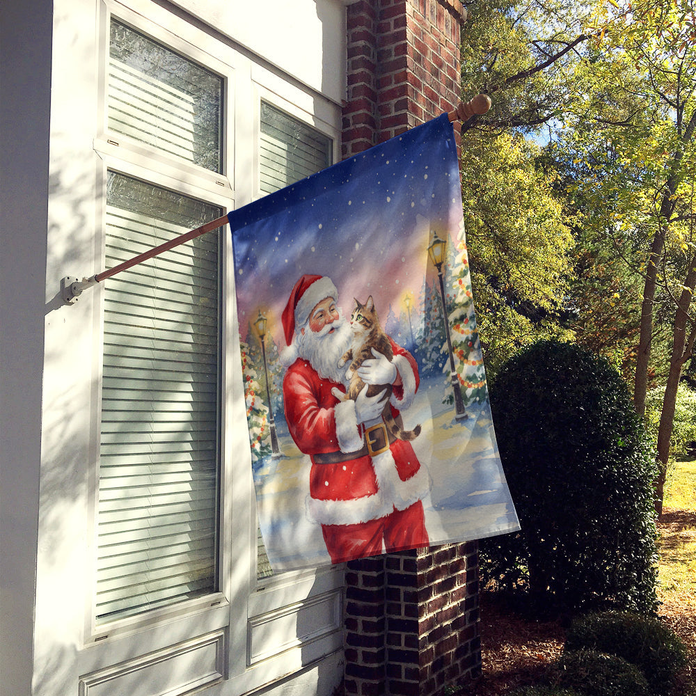 American Bobtail Cat with Santa Claus House Flag 28x40 Porch Sleeve Pole Decorative Outside Yard Banner Artwork Wall Hanging, Polyester