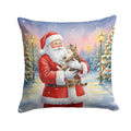 American Bobtail Cat with Santa Claus Decorative Throw Pillow 14x14 Indoor Outdoor Accent Cushion, Fabric Cover with Insert for Sofa, Bed, Porch & Living Room