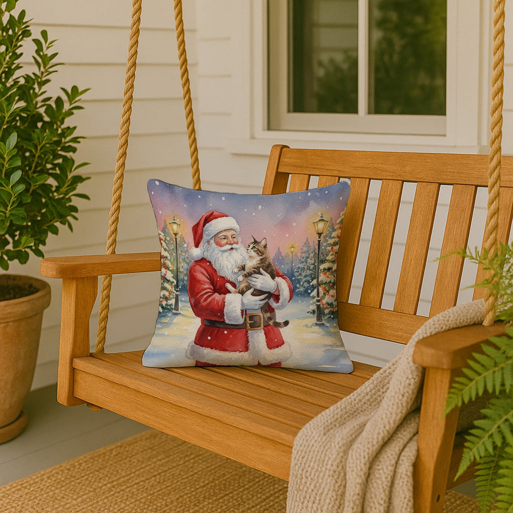 American Bobtail Cat with Santa Claus Decorative Throw Pillow 18x18 Indoor Outdoor Accent Cushion, Fabric Cover with Insert for Sofa, Bed, Porch & Living Room