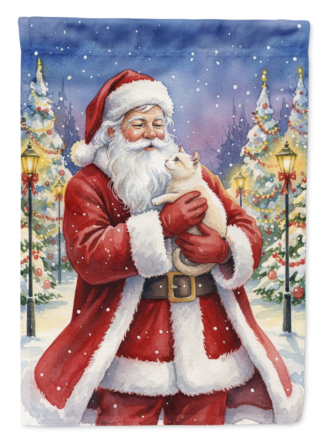 American Curl Cat with Santa Claus House Flag 28x40 Porch Sleeve Pole Decorative Outside Yard Banner Artwork Wall Hanging, Polyester