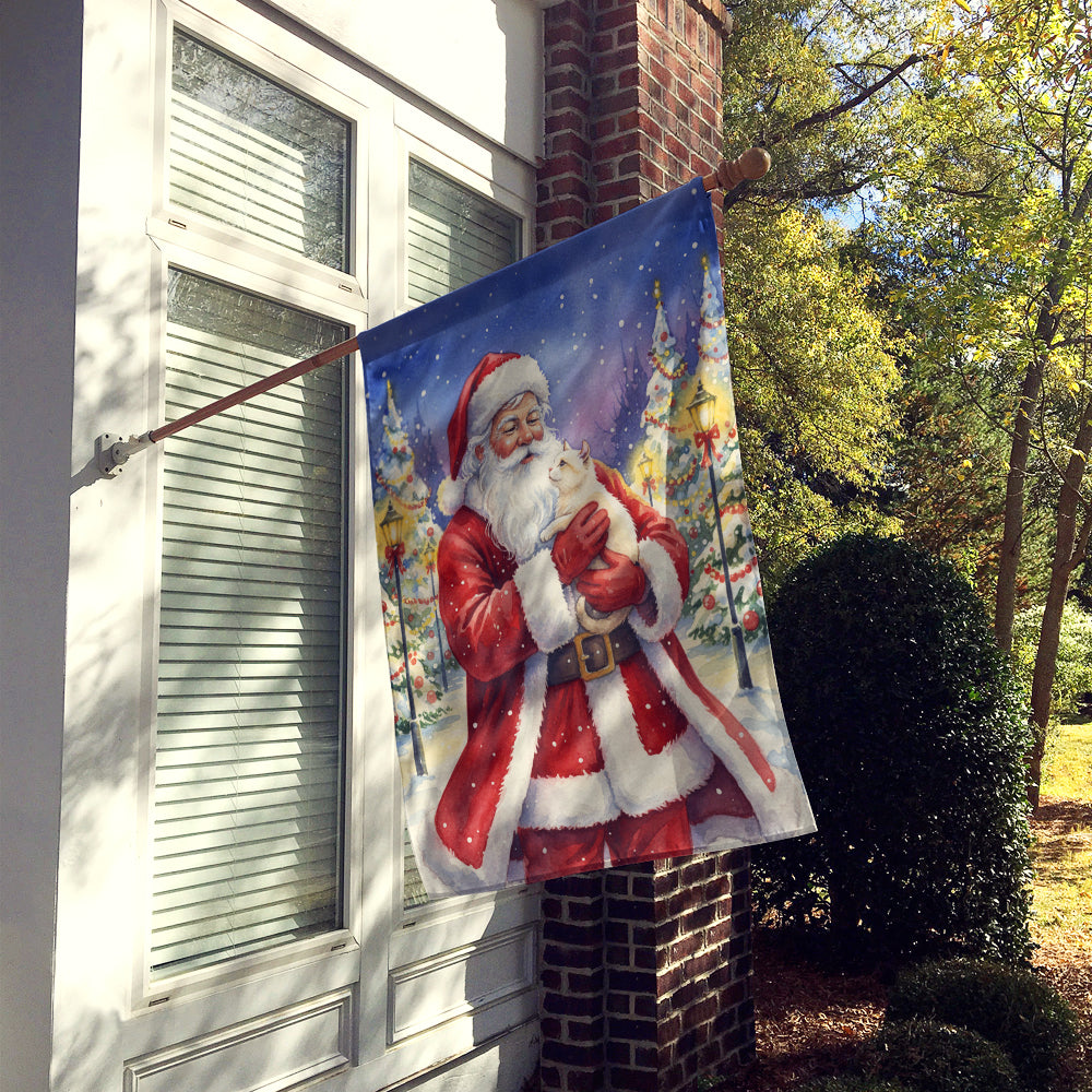 American Curl Cat with Santa Claus House Flag 28x40 Porch Sleeve Pole Decorative Outside Yard Banner Artwork Wall Hanging, Polyester