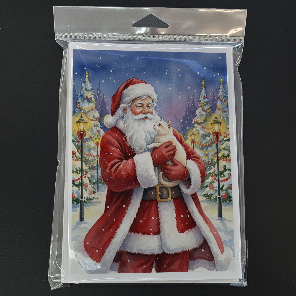 American Curl Cat with Santa Claus Greeting Cards Pack of 8 Blank Cards with Envelopes Whimsical A7 Size 5x7