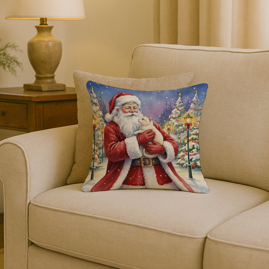 American Curl Cat with Santa Claus Decorative Throw Pillow 18x18 Indoor Outdoor Accent Cushion, Fabric Cover with Insert for Sofa, Bed, Porch & Living Room