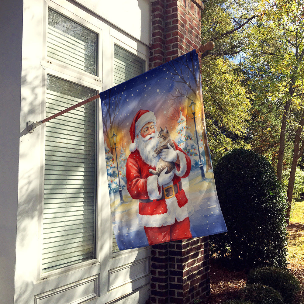 American Shorthair Cat with Santa Claus House Flag 28x40 Porch Sleeve Pole Decorative Outside Yard Banner Artwork Wall Hanging, Polyester