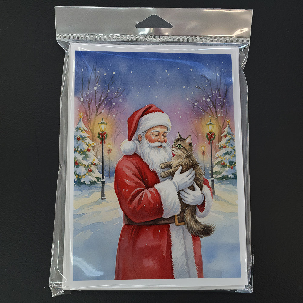 American Wirehair Cat with Santa Claus Greeting Cards Pack of 8 Blank Cards with Envelopes Whimsical A7 Size 5x7