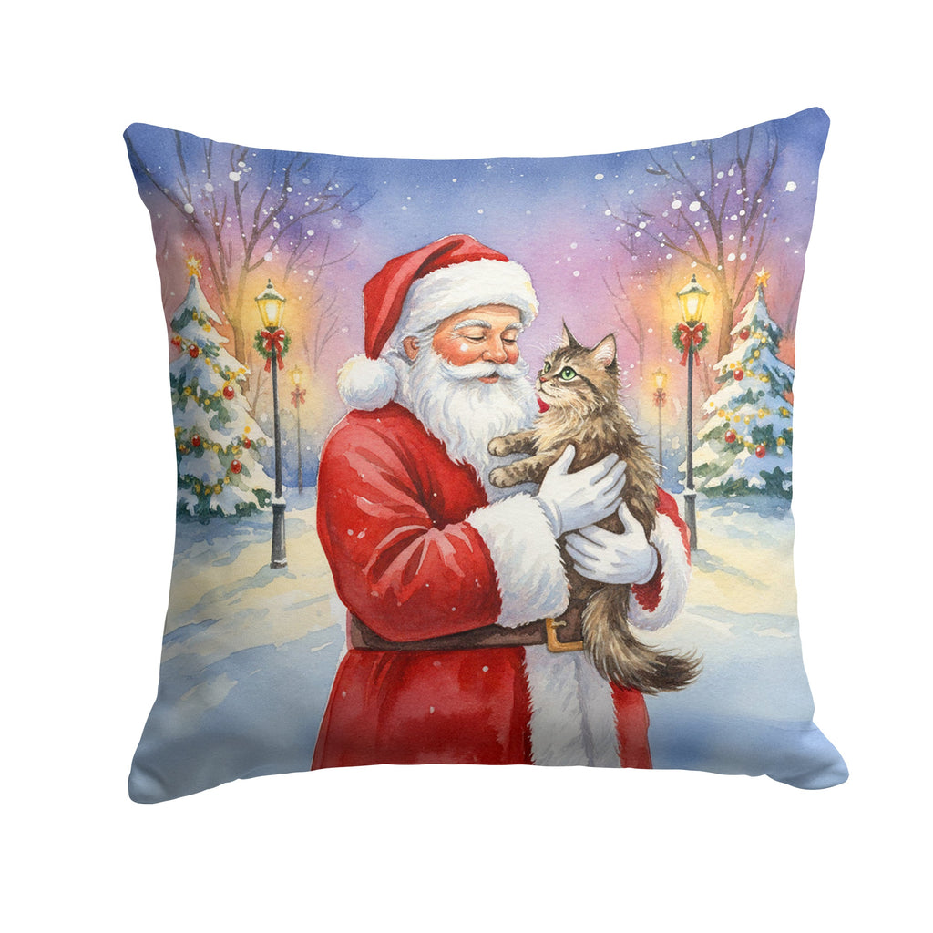 American Wirehair Cat with Santa Claus Decorative Throw Pillow 18x18 Indoor Outdoor Accent Cushion, Fabric Cover with Insert for Sofa, Bed, Porch & Living Room