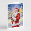 Asian Cat with Santa Claus Greeting Cards Pack of 8 Blank Cards with Envelopes Whimsical A7 Size 5x7
