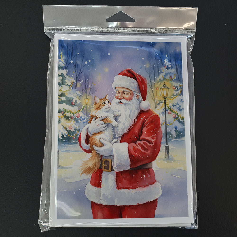 Asian Cat with Santa Claus Greeting Cards Pack of 8 Blank Cards with Envelopes Whimsical A7 Size 5x7