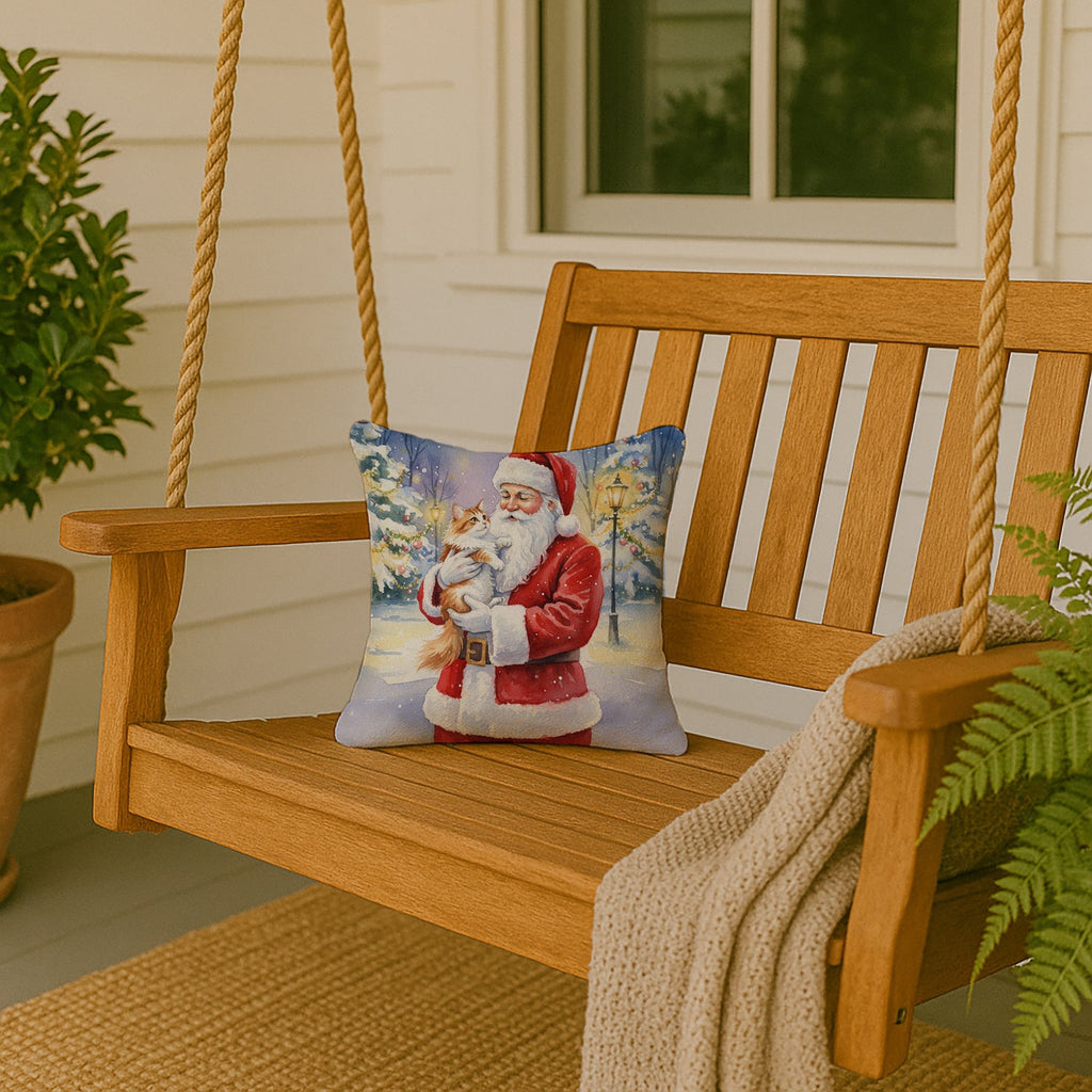 Asian Cat with Santa Claus Decorative Throw Pillow 14x14 Indoor Outdoor Accent Cushion, Fabric Cover with Insert for Sofa, Bed, Porch & Living Room