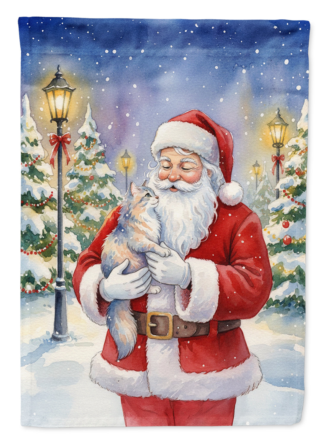 Australian Mist Cat with Santa Claus House Flag 28x40 Porch Sleeve Pole Decorative Outside Yard Banner Artwork Wall Hanging, Polyester
