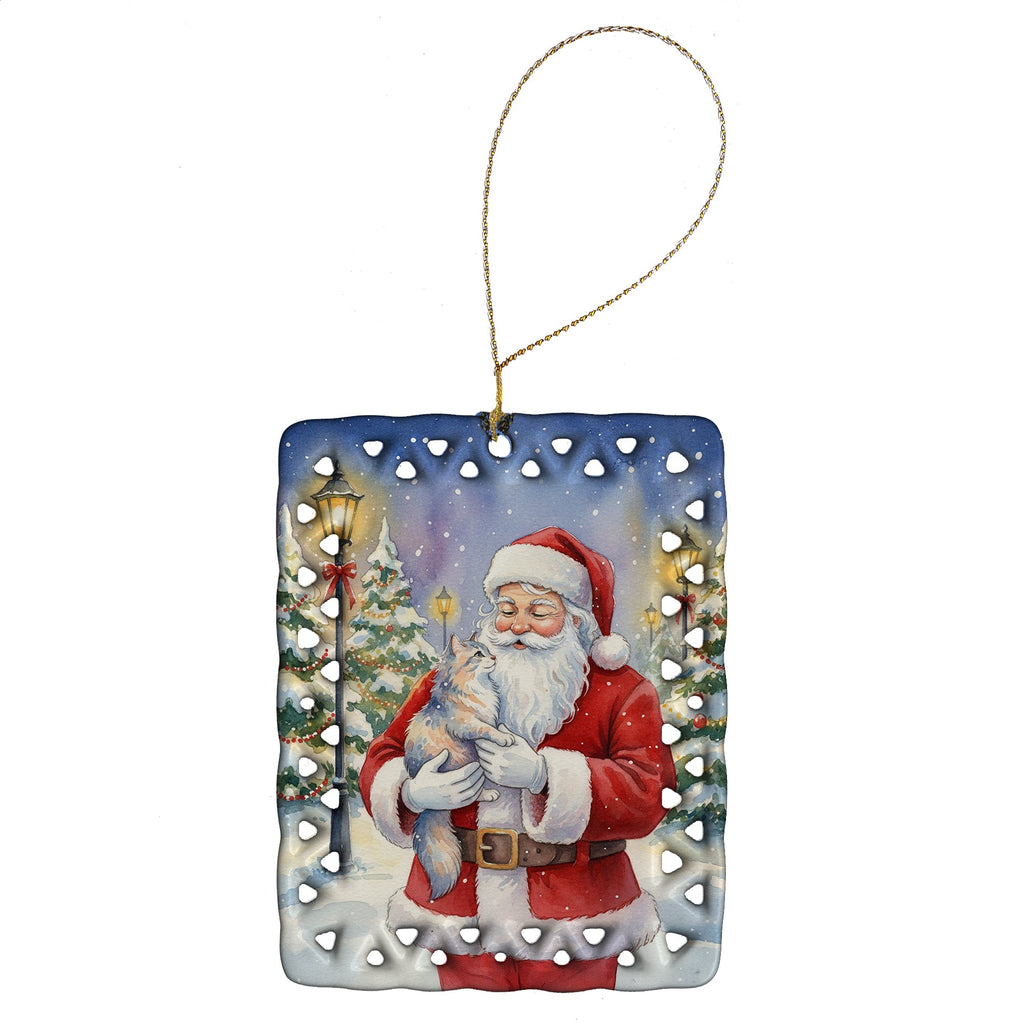 Australian Mist Cat with Santa Claus Porcelain Ornament Christmas Tree Hanging Decorations for Home Christmas Holiday, Rectangle, Gift, Multicolor