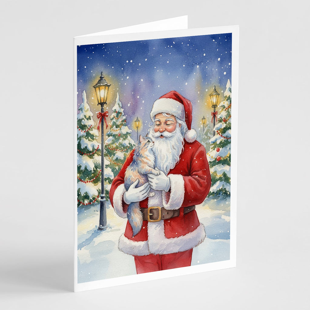 Australian Mist Cat with Santa Claus Greeting Cards Pack of 8 Blank Cards with Envelopes Whimsical A7 Size 5x7