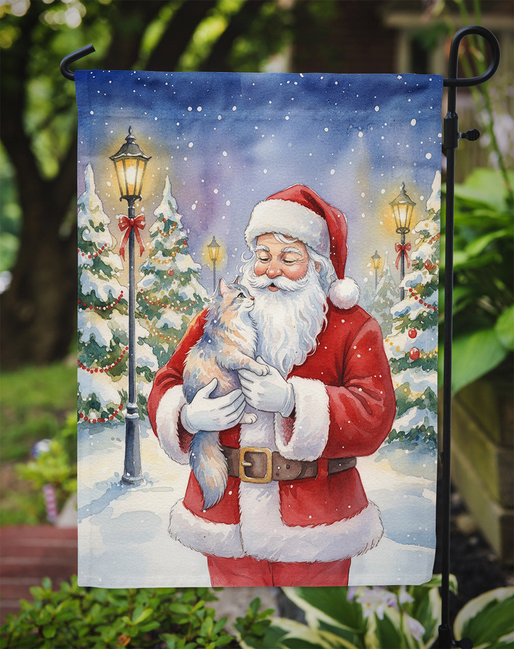 Australian Mist Cat with Santa Claus Garden Flag Mailbox Decorative Yard Banner Outside Patio Artwork for Flower Beds, Garden Size, Multicolor