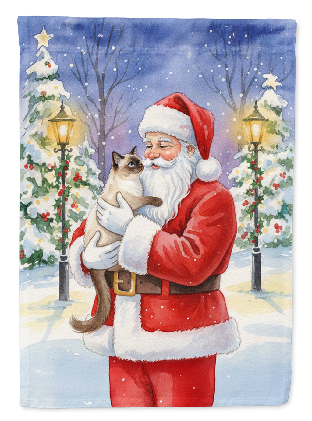Balinese Cat with Santa Claus House Flag 28x40 Porch Sleeve Pole Decorative Outside Yard Banner Artwork Wall Hanging, Polyester