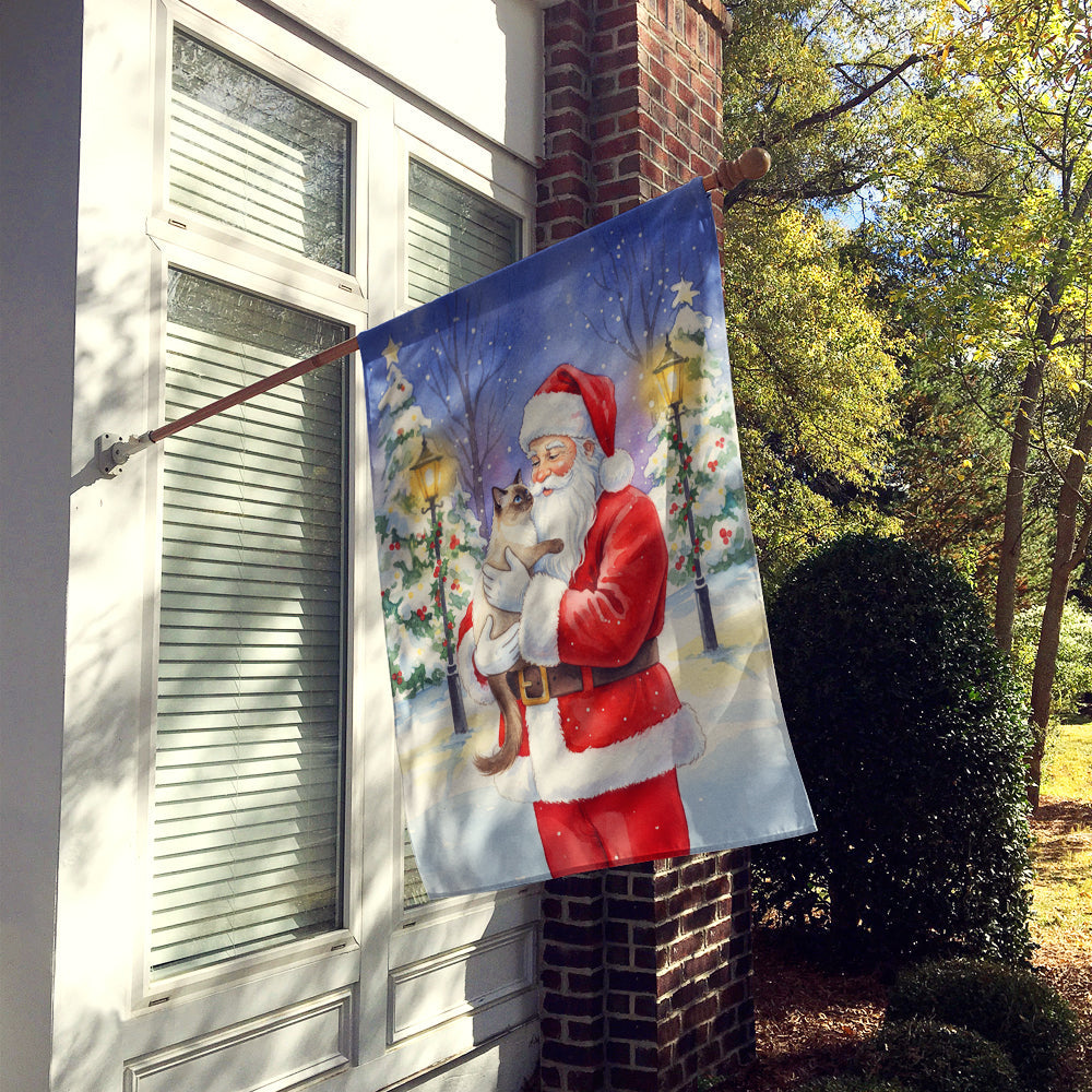Balinese Cat with Santa Claus House Flag 28x40 Porch Sleeve Pole Decorative Outside Yard Banner Artwork Wall Hanging, Polyester