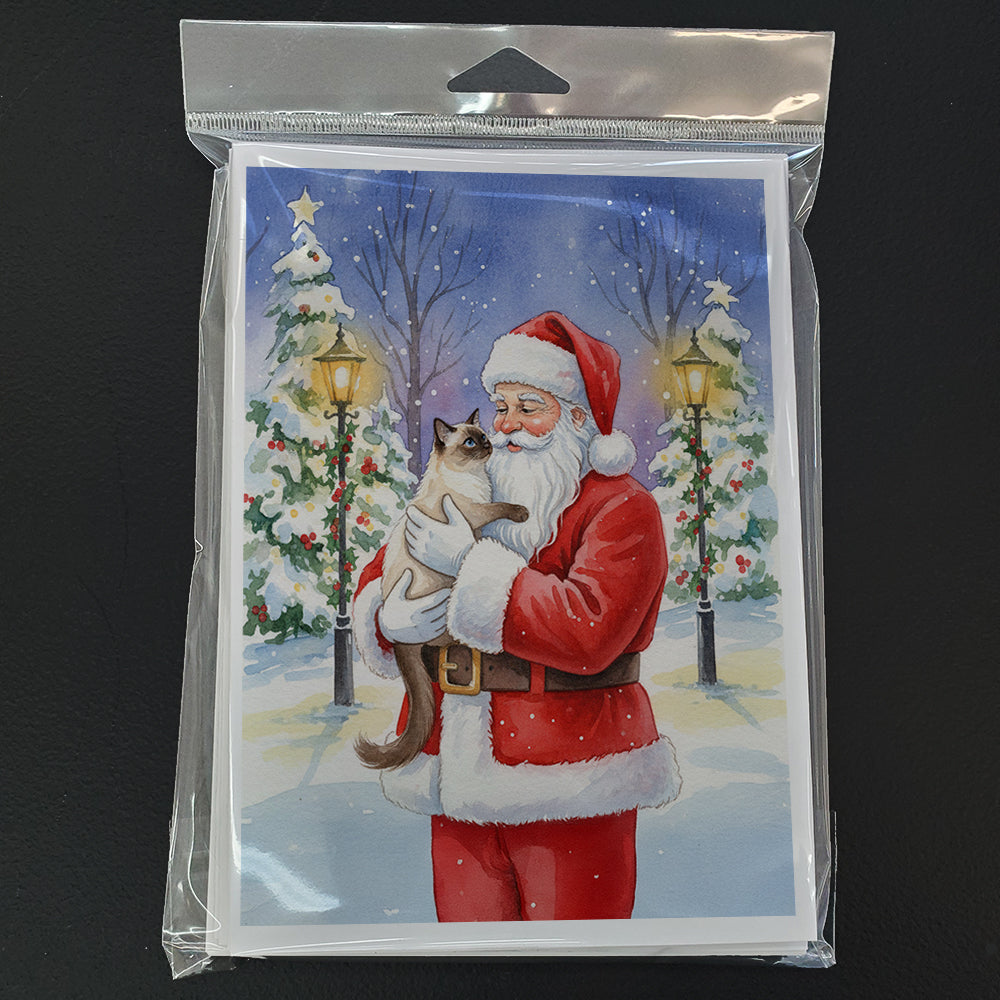 Balinese Cat with Santa Claus Greeting Cards Pack of 8 Blank Cards with Envelopes Whimsical A7 Size 5x7