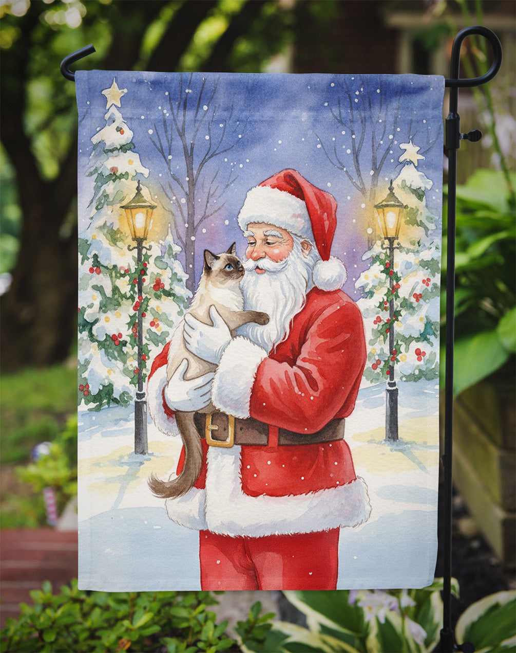 Balinese Cat with Santa Claus Garden Flag Mailbox Decorative Yard Banner Outside Patio Artwork for Flower Beds, Garden Size, Multicolor