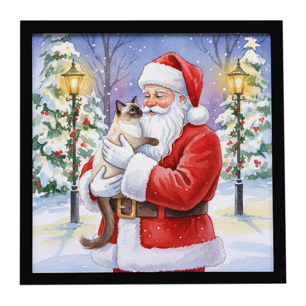 Balinese Cat with Santa Claus Framed Metal Print Bathroom, Kitchen, Office, Home Decor Wall Art Ready to Hang, Square, 8X8
