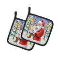 Balinese Cat with Santa Claus Pot Holder Set of 2 Heat Resistant Quilted Hot Pads 7.5 x 7.5 Inch, Insulated Kitchen Trivets for Cooking & Baking