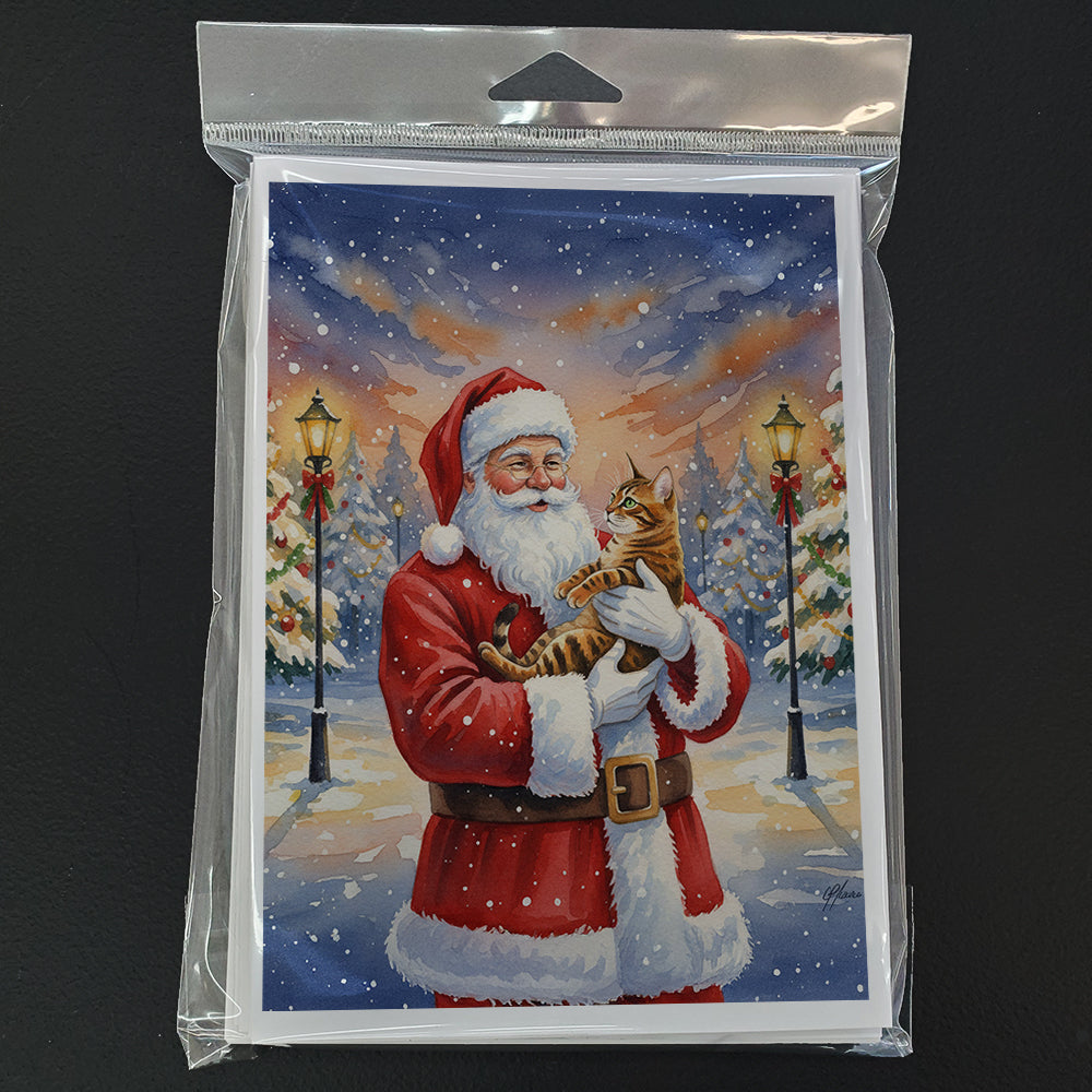 Bengal Cat with Santa Claus Greeting Cards Pack of 8 Blank Cards with Envelopes Whimsical A7 Size 5x7