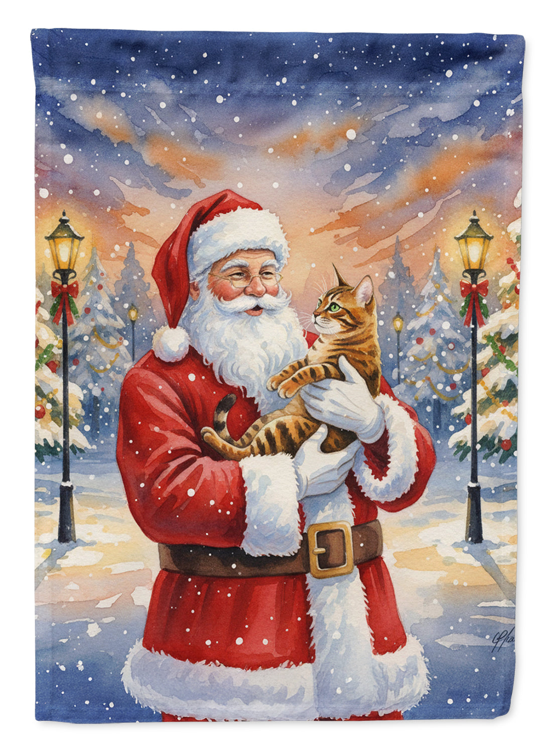 Bengal Cat with Santa Claus Garden Flag Mailbox Decorative Yard Banner Outside Patio Artwork for Flower Beds, Garden Size, Multicolor