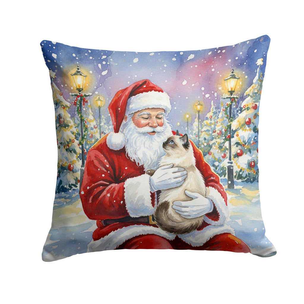 Birman Cat with Santa Claus Decorative Throw Pillow 18x18 Indoor Outdoor Accent Cushion, Fabric Cover with Insert for Sofa, Bed, Porch & Living Room