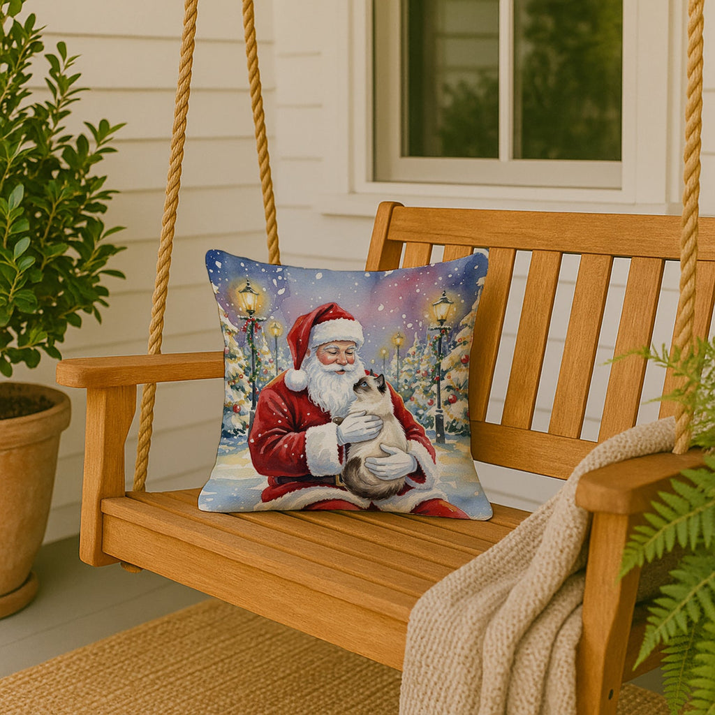 Birman Cat with Santa Claus Decorative Throw Pillow 18x18 Indoor Outdoor Accent Cushion, Fabric Cover with Insert for Sofa, Bed, Porch & Living Room