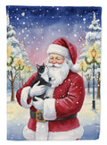 Black & White Tuxedo Cat with Santa Claus House Flag 28x40 Porch Sleeve Pole Decorative Outside Yard Banner Artwork Wall Hanging, Polyester