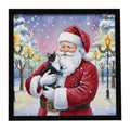 Black & White Tuxedo Cat with Santa Claus Framed Metal Print Bathroom, Kitchen, Office, Home Decor Wall Art Ready to Hang, Square, 8X8