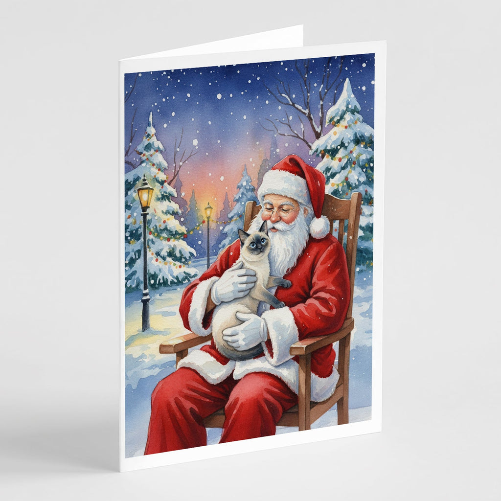 Blue Point Cat with Santa Claus Greeting Cards Pack of 8 Blank Cards with Envelopes Whimsical A7 Size 5x7