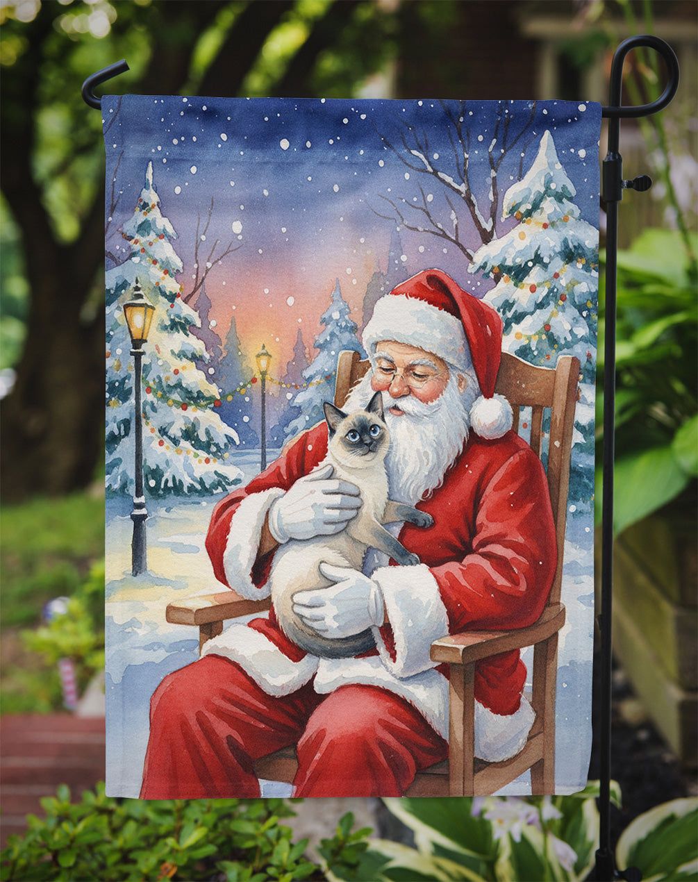 Blue Point Cat with Santa Claus Garden Flag Mailbox Decorative Yard Banner Outside Patio Artwork for Flower Beds, Garden Size, Multicolor