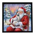 Blue Point Cat with Santa Claus Framed Metal Print Bathroom, Kitchen, Office, Home Decor Wall Art Ready to Hang, Square, 8X8
