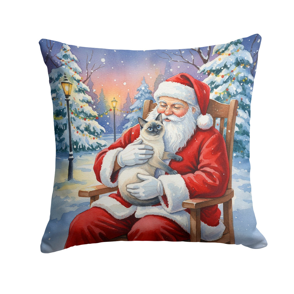 Blue Point Cat with Santa Claus Decorative Throw Pillow 18x18 Indoor Outdoor Accent Cushion, Fabric Cover with Insert for Sofa, Bed, Porch & Living Room