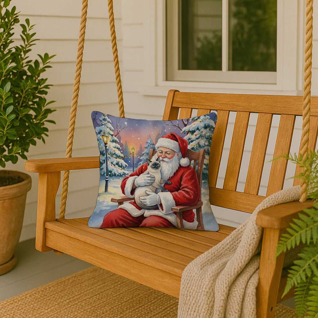 Blue Point Cat with Santa Claus Decorative Throw Pillow 18x18 Indoor Outdoor Accent Cushion, Fabric Cover with Insert for Sofa, Bed, Porch & Living Room