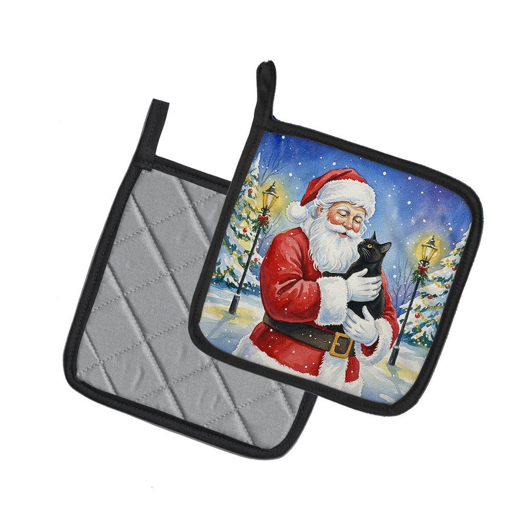 Bombay Cat with Santa Claus Pot Holder Set of 2 Heat Resistant Quilted Hot Pads 7.5 x 7.5 Inch, Insulated Kitchen Trivets for Cooking & Baking