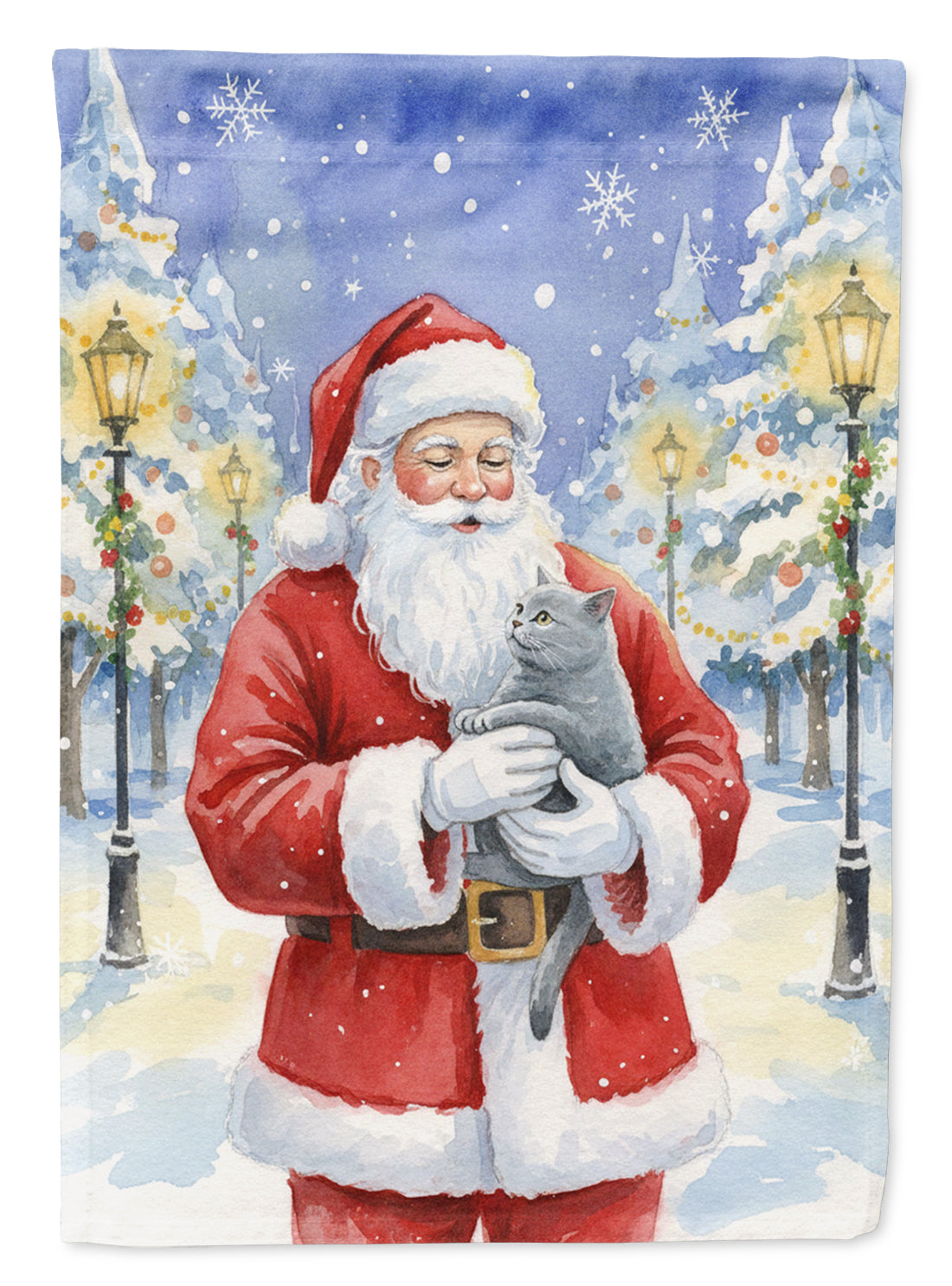 British Shorthair Cat with Santa Claus Garden Flag Mailbox Decorative Yard Banner Outside Patio Artwork for Flower Beds, Garden Size, Multicolor
