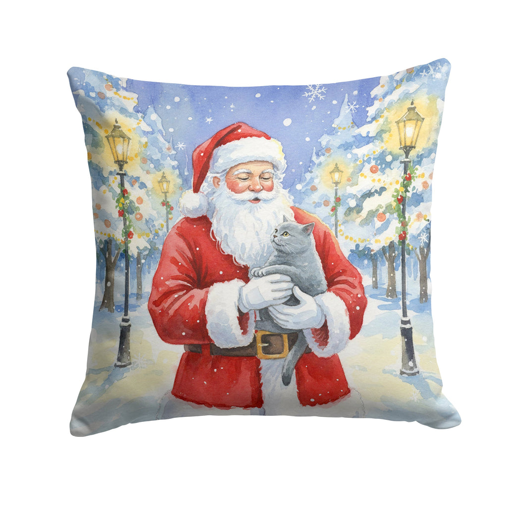 British Shorthair Cat with Santa Claus Decorative Throw Pillow 18x18 Indoor Outdoor Accent Cushion, Fabric Cover with Insert for Sofa, Bed, Porch & Living Room