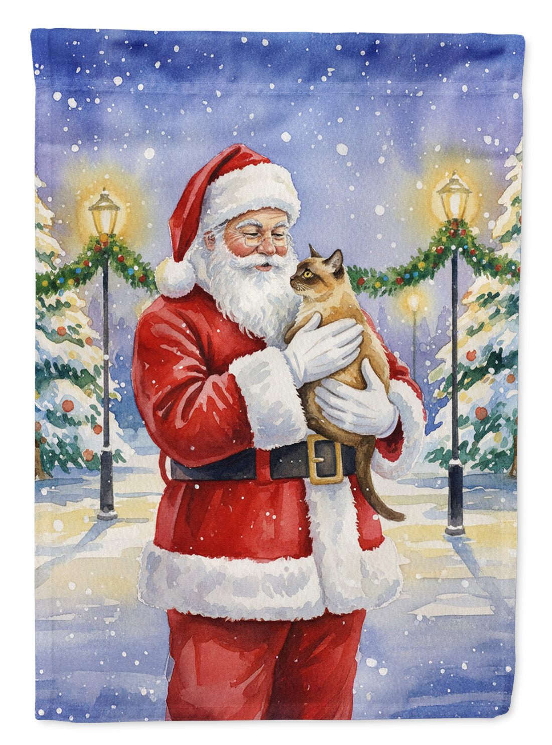 Burmese Cat with Santa Claus Garden Flag Mailbox Decorative Yard Banner Outside Patio Artwork for Flower Beds, Garden Size, Multicolor