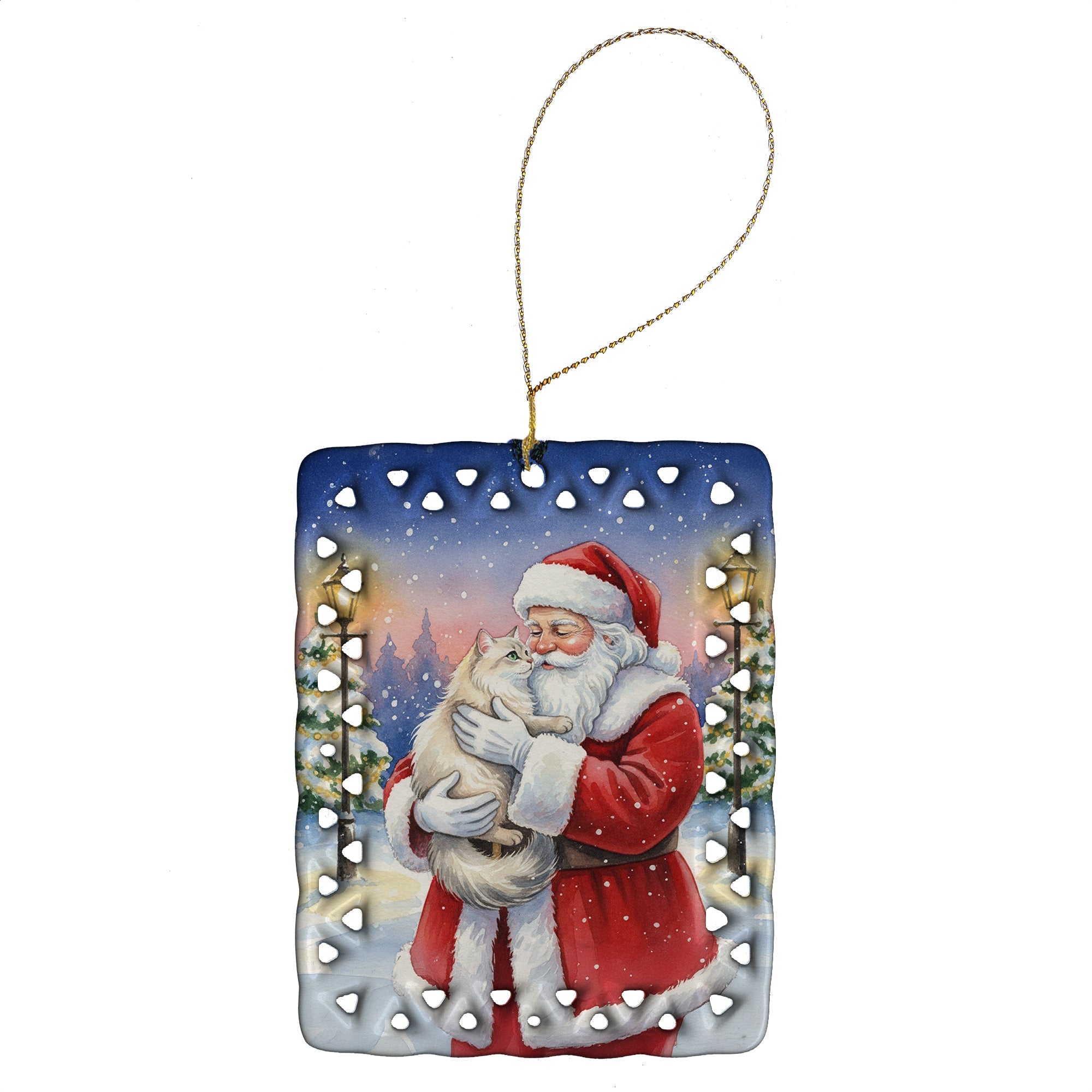 Burmilla Cat with Santa Claus Porcelain Ornament Christmas Tree Hanging Decorations for Home Christmas Holiday, Rectangle, Gift, Multicolor