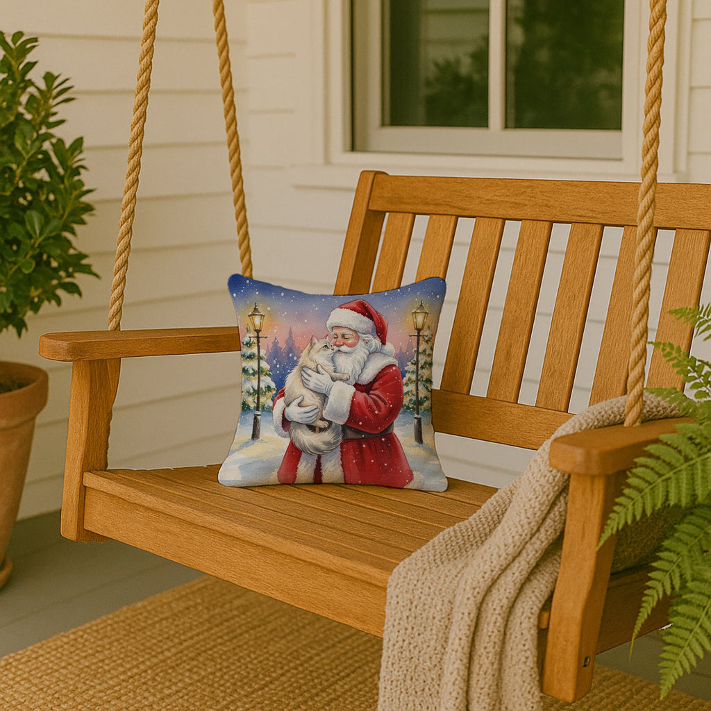 Burmilla Cat with Santa Claus Decorative Throw Pillow 14x14 Indoor Outdoor Accent Cushion, Fabric Cover with Insert for Sofa, Bed, Porch & Living Room