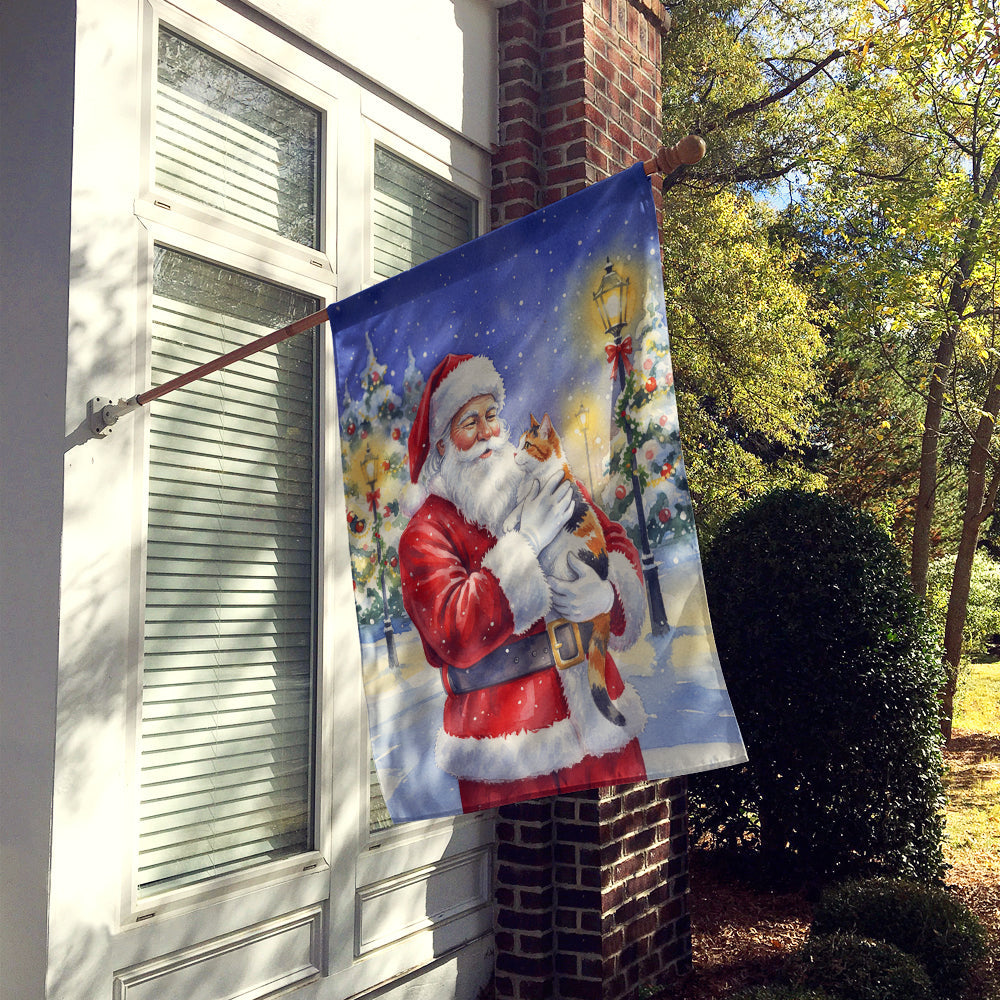 Calico Cat with Santa Claus House Flag 28x40 Porch Sleeve Pole Decorative Outside Yard Banner Artwork Wall Hanging, Polyester