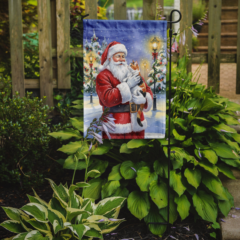 Calico Cat with Santa Claus Garden Flag Mailbox Decorative Yard Banner Outside Patio Artwork for Flower Beds, Garden Size, Multicolor