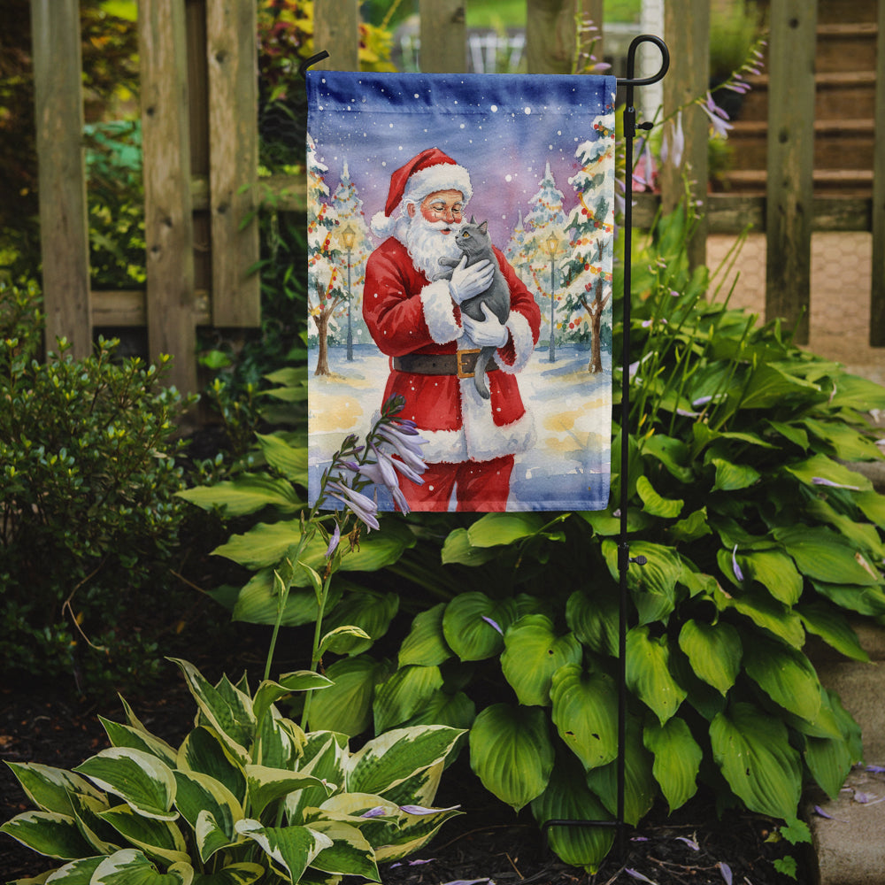 Chartreux Cat with Santa Claus Garden Flag Mailbox Decorative Yard Banner Outside Patio Artwork for Flower Beds, Garden Size, Multicolor